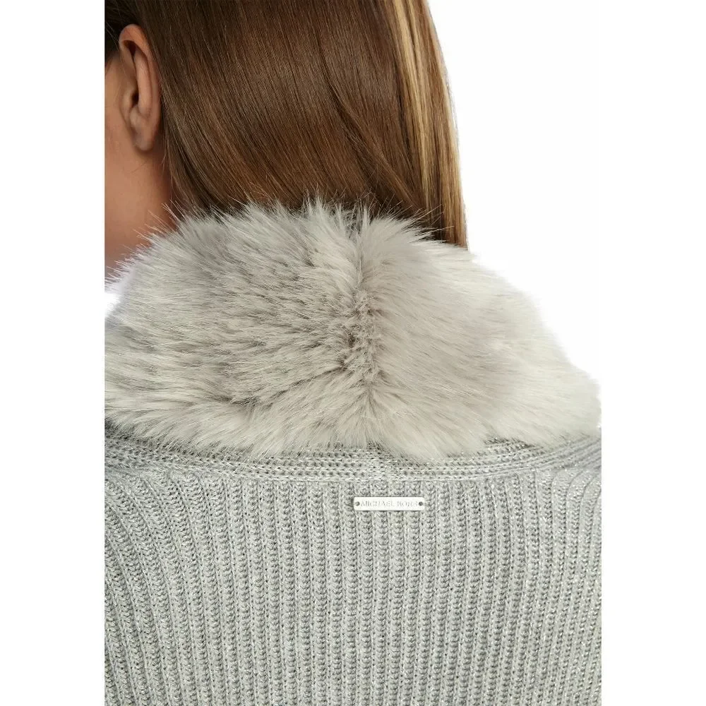 New! MICHAEL KORS Women's Faux-Fur Trim Belted Lurex Cardigan Sweater Size MED